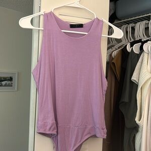 purple high neck tank top bodysuit